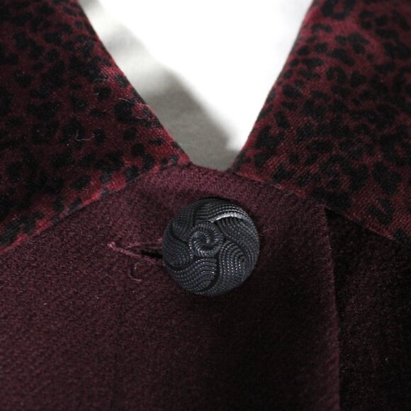Vintage 1980s Noir Style Burgundy Wool Jacket with Leopard Print Trim - Picture 9 of 13